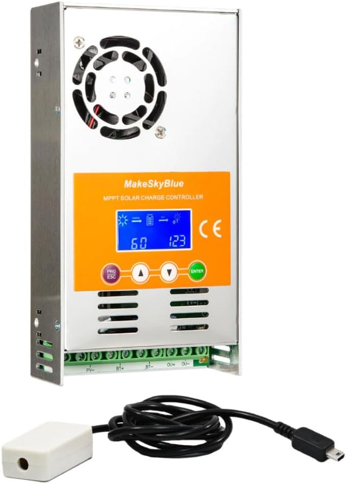 MakeSkyBlue 60A MPPT Charge Controller with CloudBOX Auto 12V/24V/48V Max 160VDC Input, LCD Display for Sealed Gel AGM Flooded and Lithium Batteries - Image 1